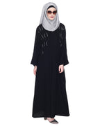 Spell-Binding Four Line Hand Embroidered Abaya Black