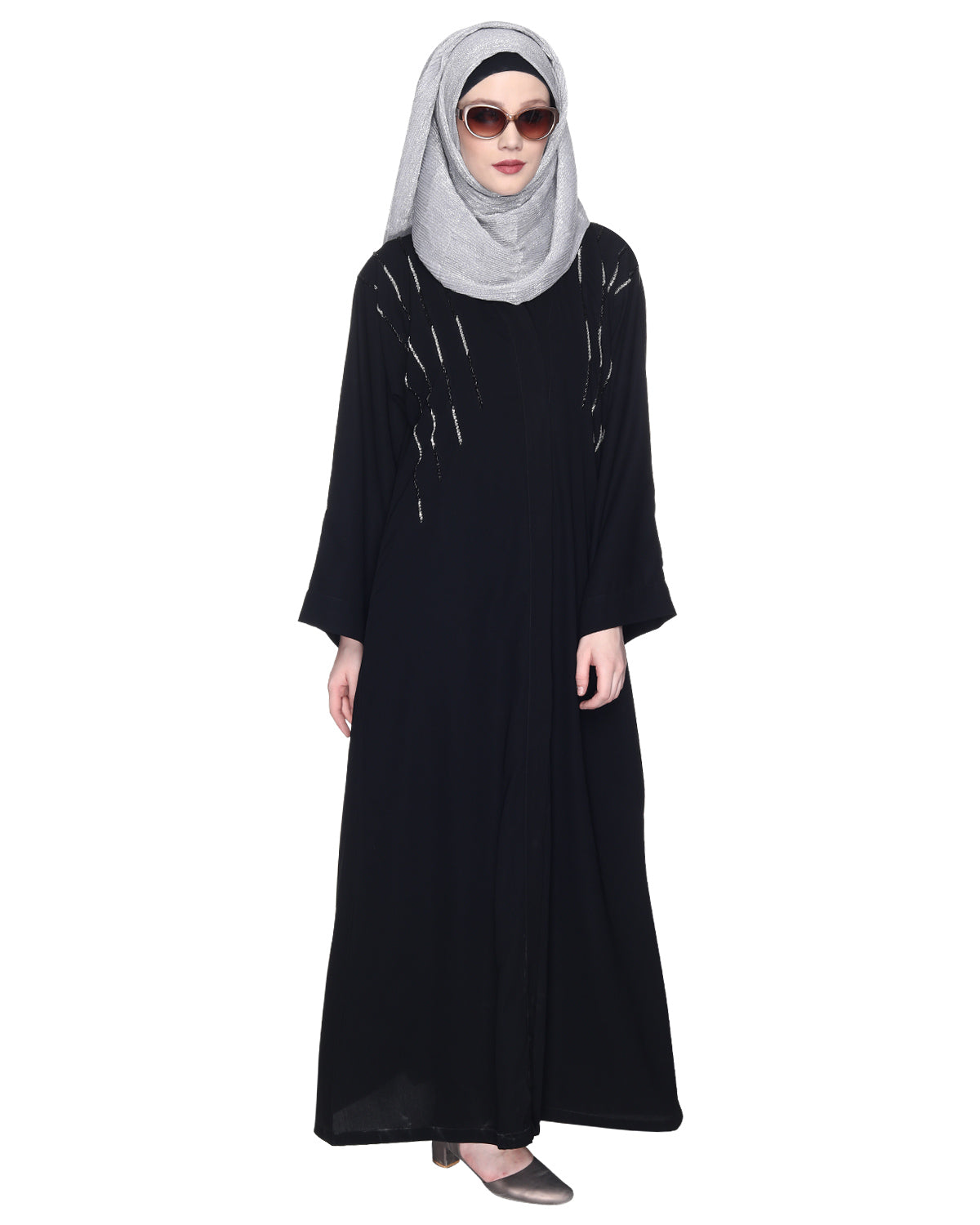 Spell-Binding Four Line Hand Embroidered Abaya Black