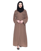 Spell-Binding Four Line Hand Embroidered Abaya Brown XS