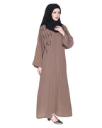 Spell-Binding Four Line Hand Embroidered Abaya Brown XS