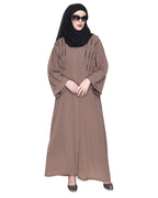 Spell-Binding Four Line Hand Embroidered Abaya Brown