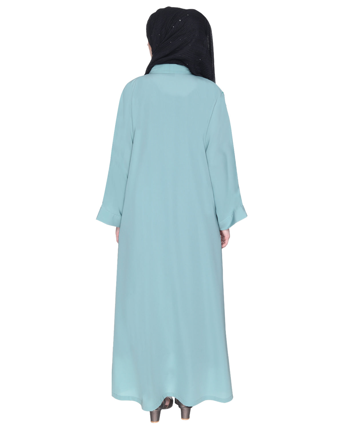 Spell-Binding Four Line Hand Embroidered Abaya Sage Green