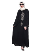 Front Closed Abaya With Angular Embroidery Design Black