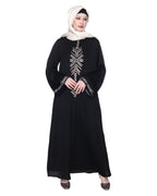 Front Closed Abaya With Angular Embroidery Design Black