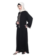 Front Closed Abaya With Angular Embroidery Design Black
