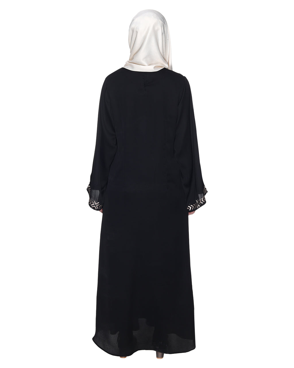 Front Closed Abaya With Angular Embroidery Design Black