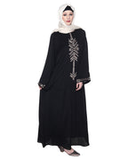 Front Closed Abaya With Angular Embroidery Design Black
