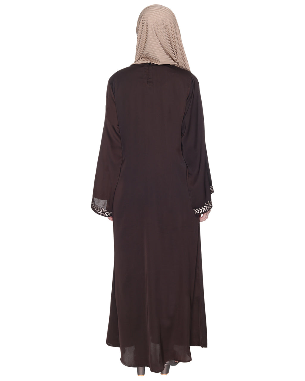 Front Closed Abaya With Angular Embroidery Design Dark Brown