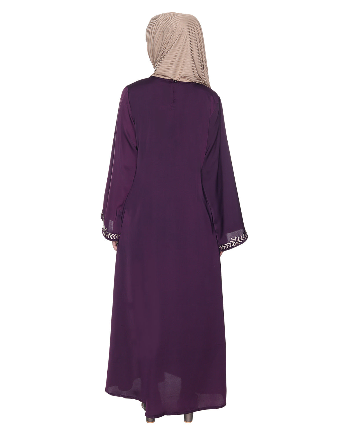 Front Closed Abaya With Angular Embroidery Design Purple