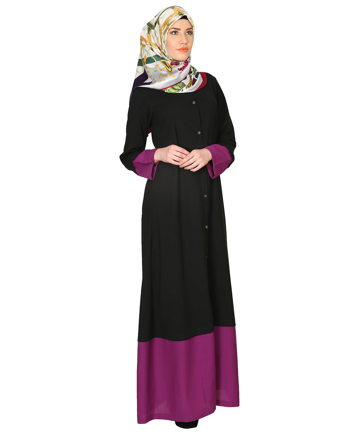 Black And Purple Abaya Black