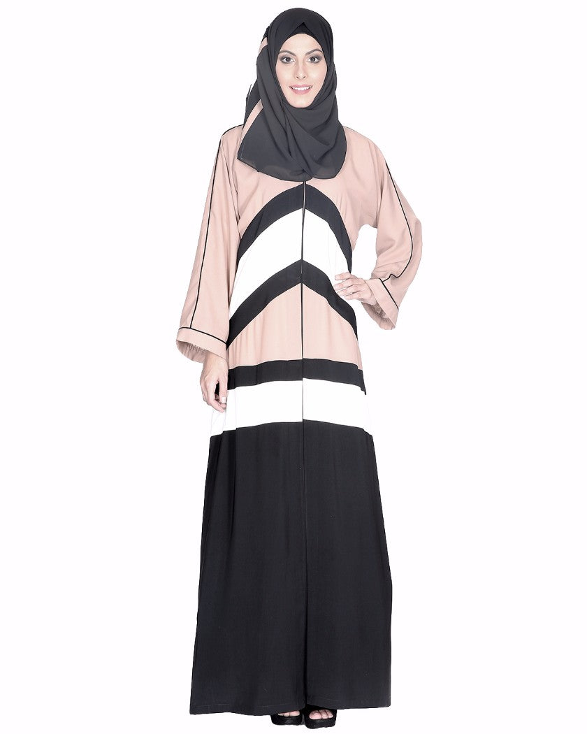 Black,White And Beige Abaya Black