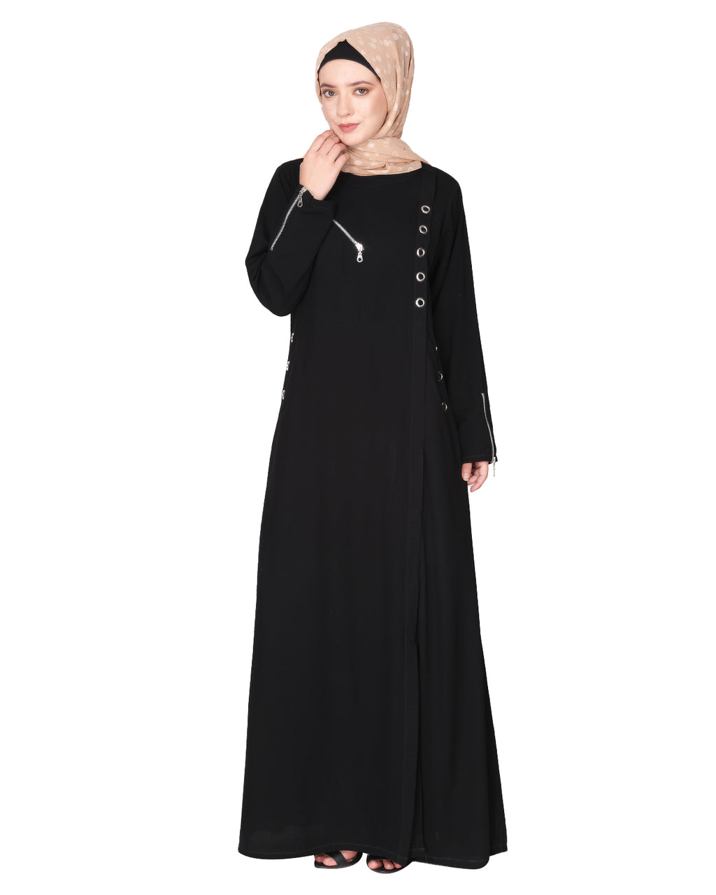 Youthful Riveted formal front open Abaya Black