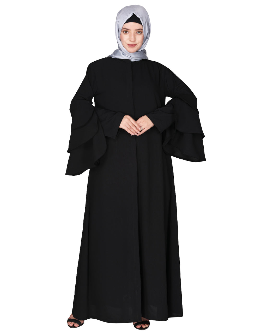 Stylish frill sleeves front open Abaya