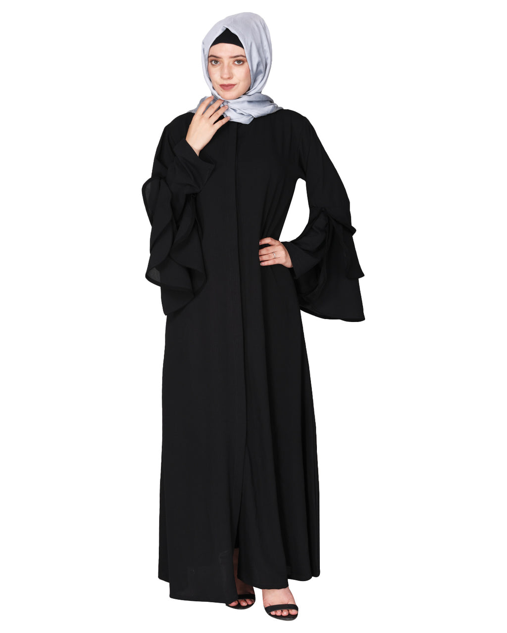 Stylish frill sleeves front open Abaya