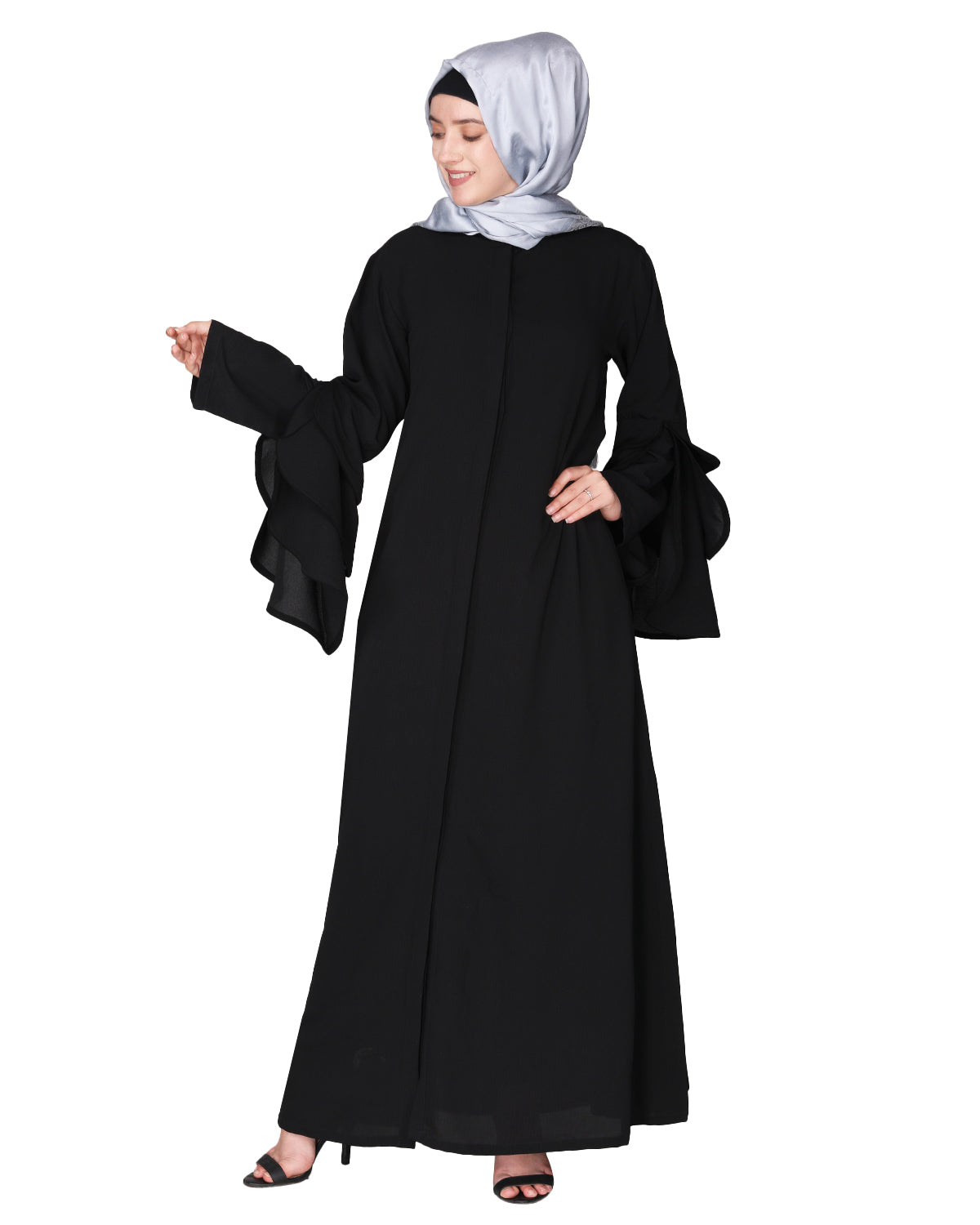 Stylish frill sleeves front open Abaya