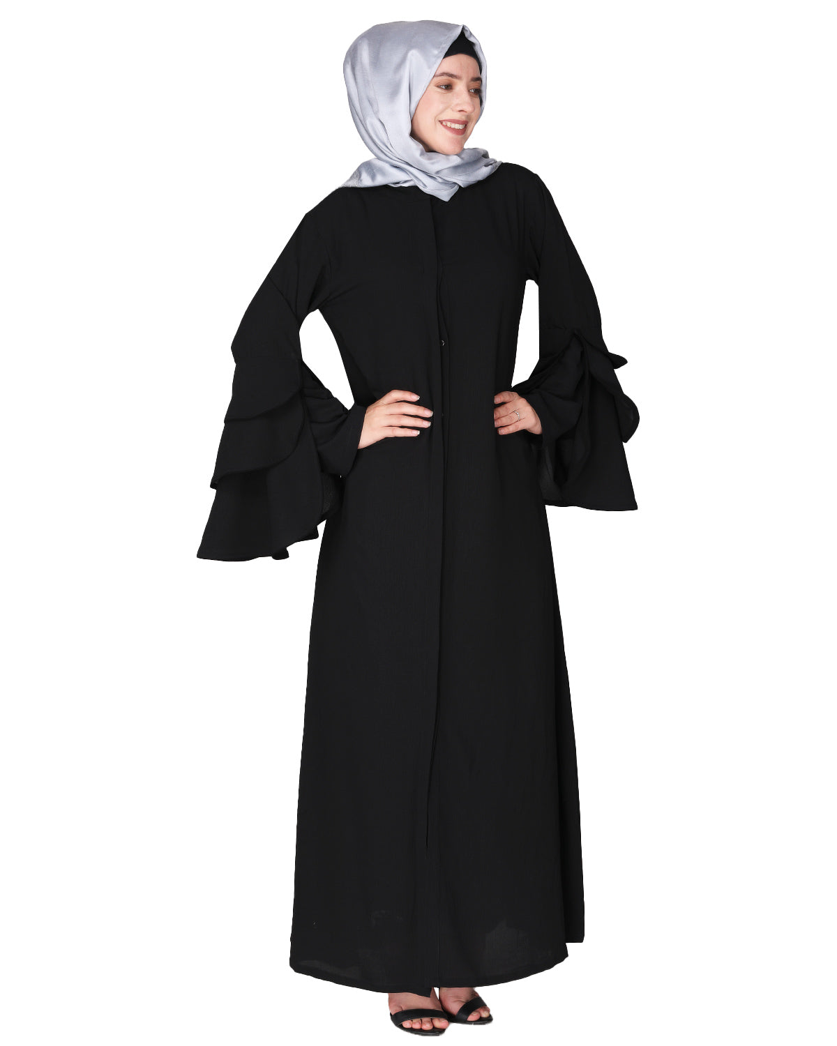 Stylish frill sleeves front open Abaya
