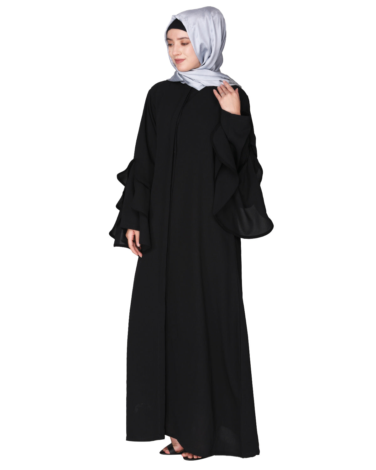 Stylish frill sleeves front open Abaya