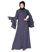 Stylish frill sleeves front open Abaya Black