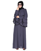 Stylish frill sleeves front open Abaya Black