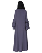 Stylish frill sleeves front open Abaya Dark Grey