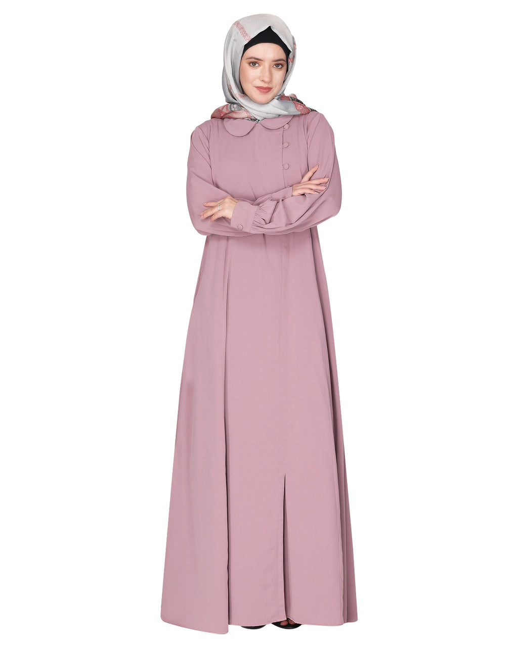 Unpretentious simple Abaya with fancy shirt collars Light Purple