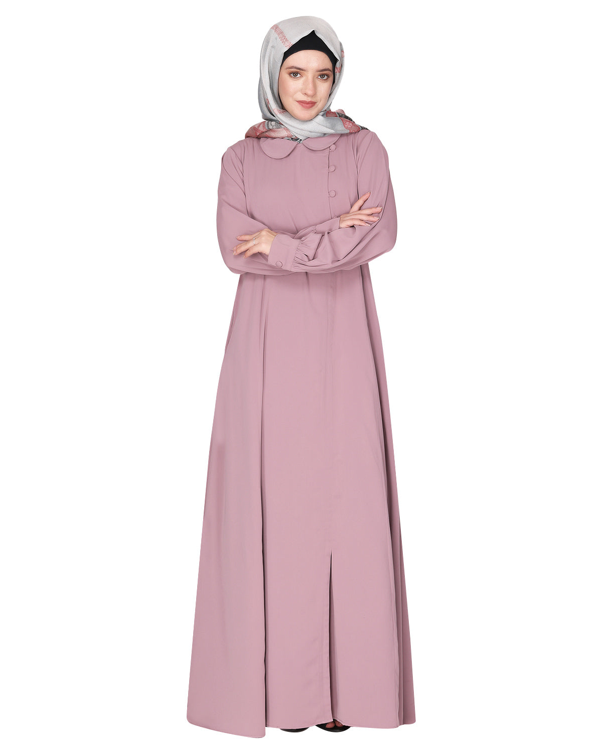 Unpretentious simple Abaya with fancy shirt collars Light Purple