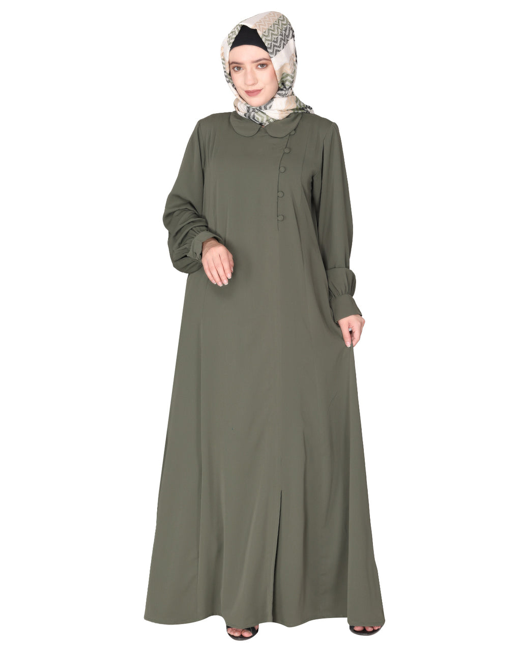 Unpretentious simple Abaya with fancy shirt collars Light Purple