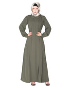 Unpretentious simple Abaya with fancy shirt collars Mint