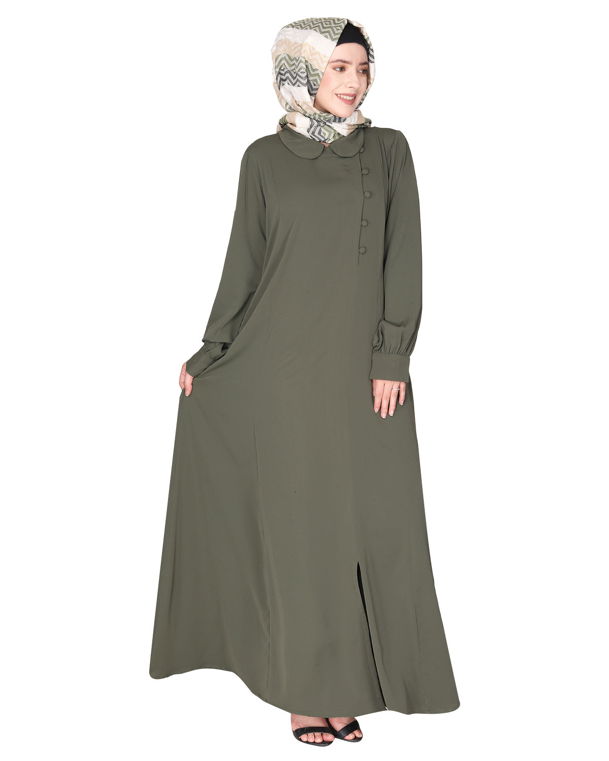 Unpretentious simple Abaya with fancy shirt collars Mint