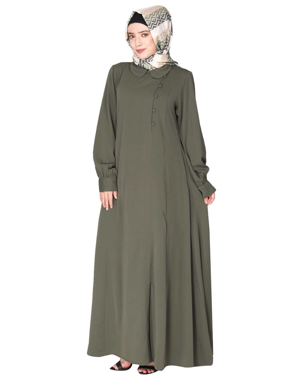 Unpretentious simple Abaya with fancy shirt collars Mint