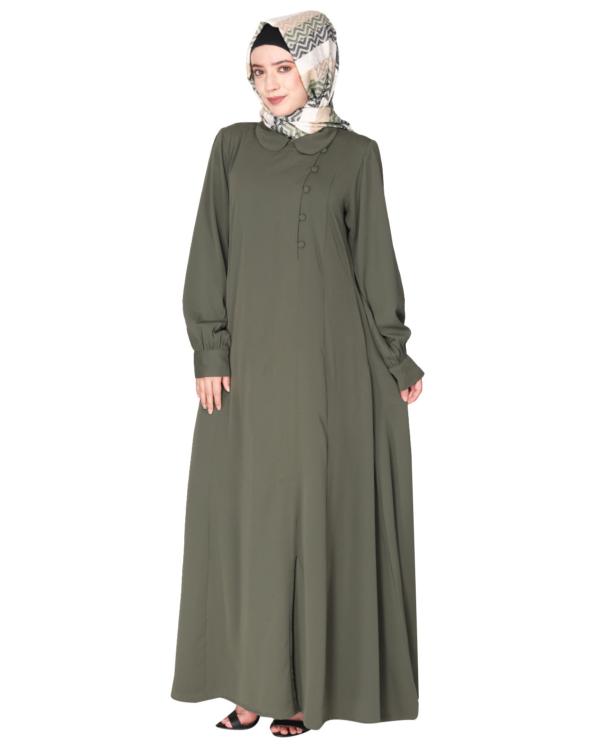 Unpretentious simple Abaya with fancy shirt collars Mint