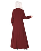 Unpretentious simple Abaya with fancy shirt collars Maroon