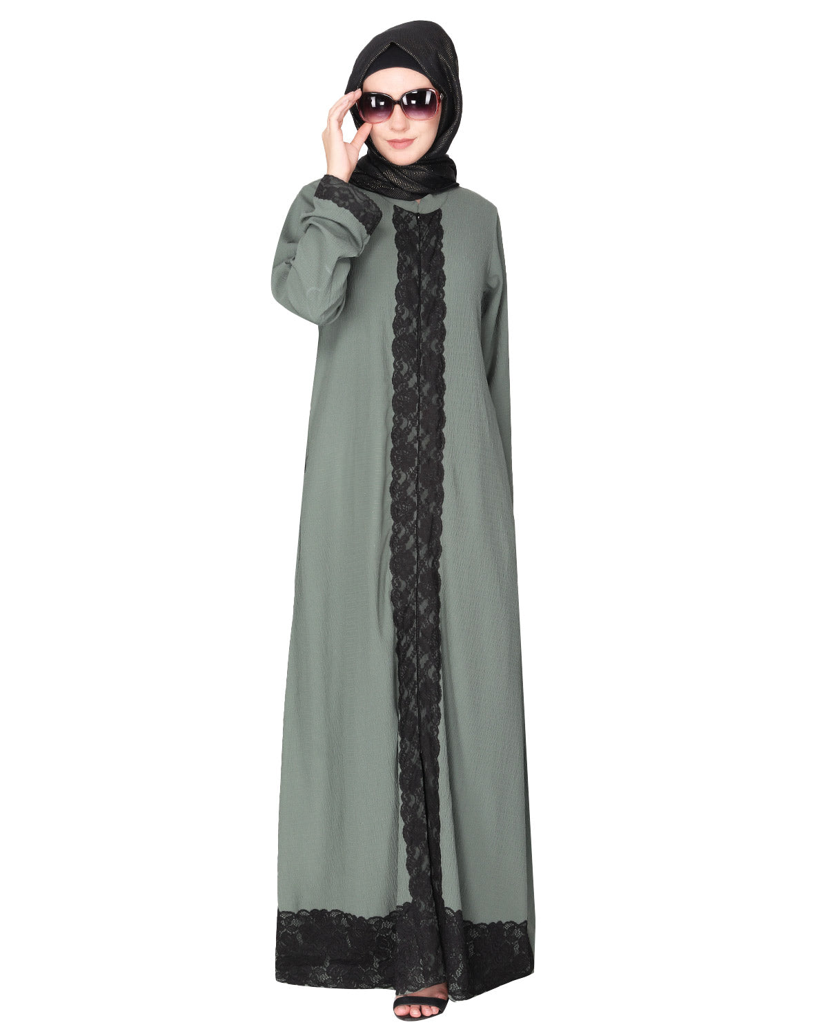 Straightlaced formal dead mint front open Abaya Dead Mint