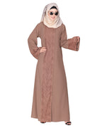 Eloquent formal widelaced front open Abaya Brown