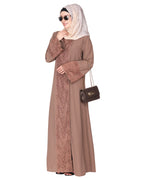 Eloquent formal widelaced front open Abaya Brown