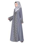 Eloquent formal widelaced front open Abaya Grey