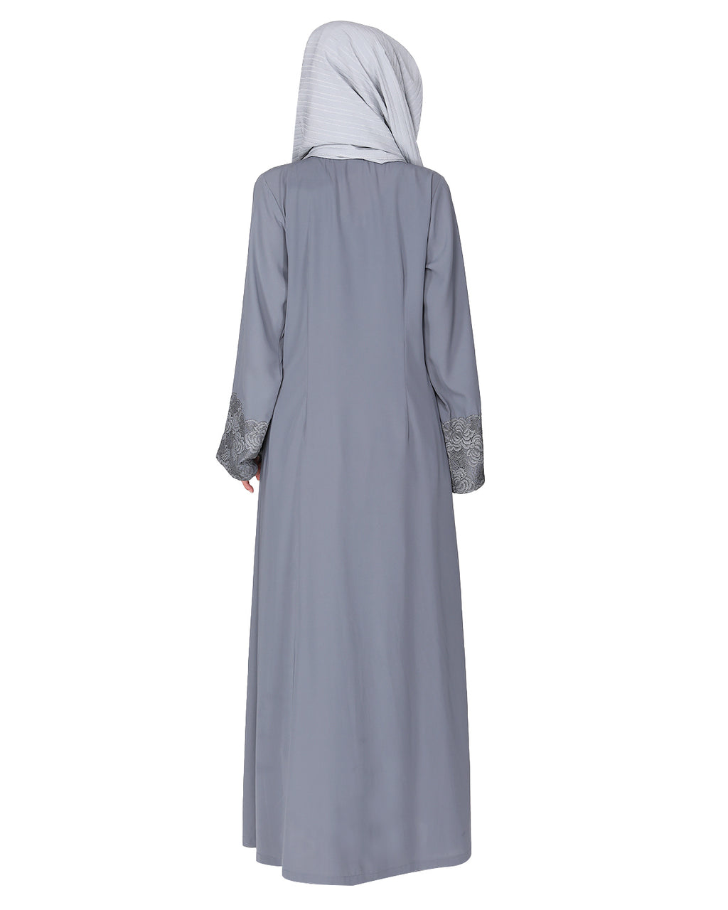 Eloquent formal widelaced front open Abaya Grey