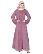 Eloquent formal widelaced front open Abaya Light Purple