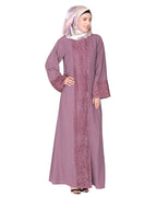 Eloquent formal widelaced front open Abaya Light Purple