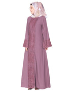 Eloquent formal widelaced front open Abaya Light Purple