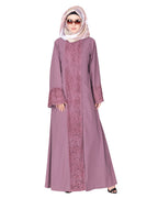 Eloquent formal widelaced front open Abaya Light Purple
