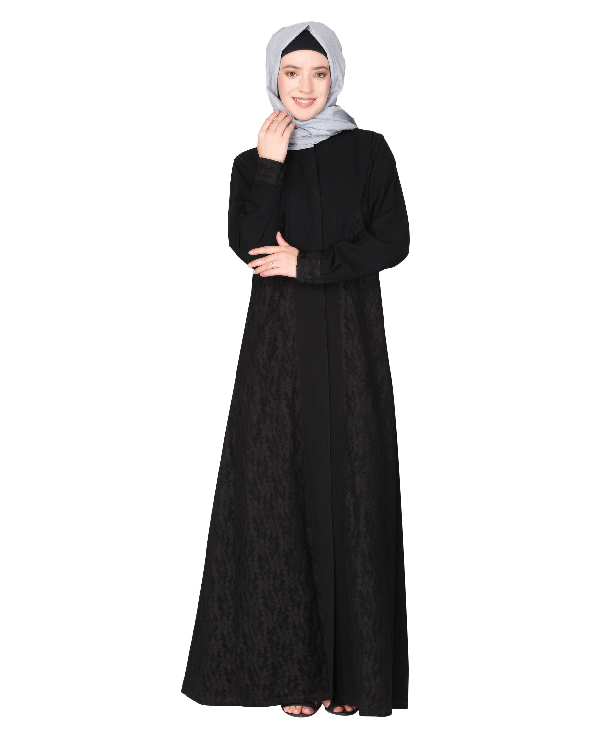 Fascinating Lacedup evening wear Abaya Black