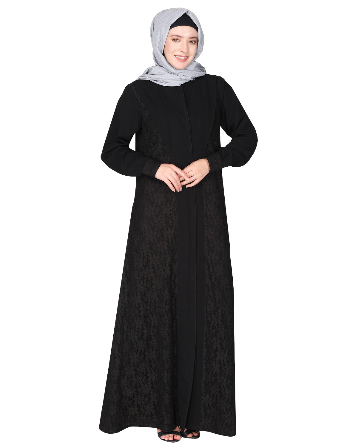 Fascinating Lacedup evening wear Abaya Black