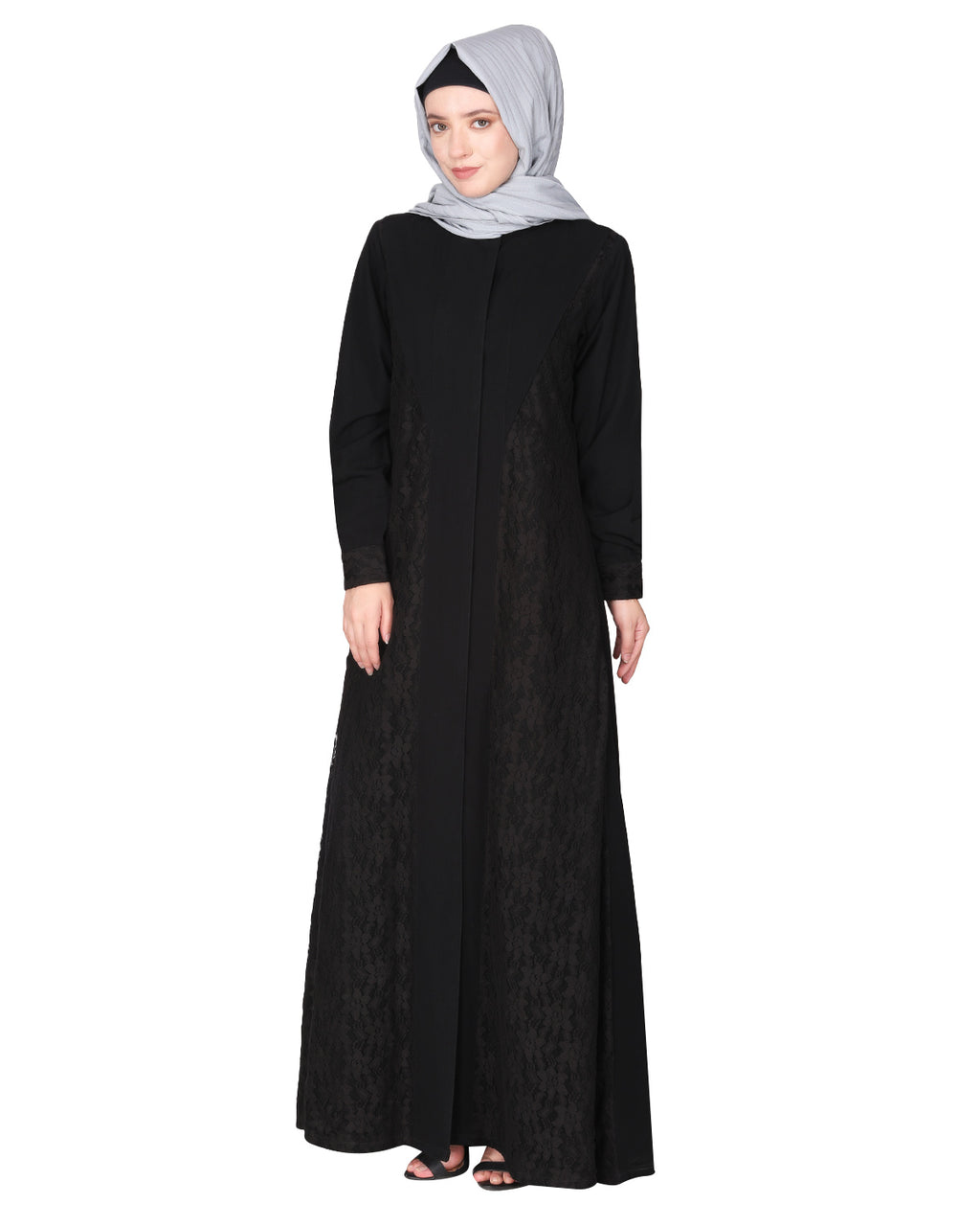 Fascinating Lacedup evening wear Abaya Black