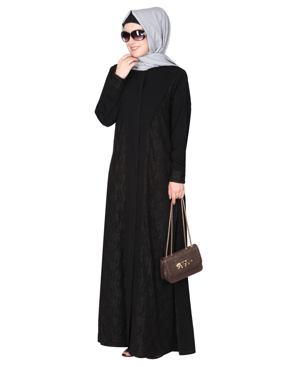 Fascinating Lacedup evening wear Abaya Black
