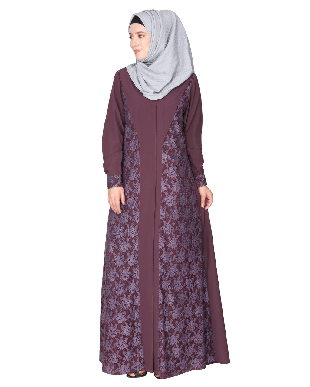 Fascinating Lacedup evening wear Abaya Purple
