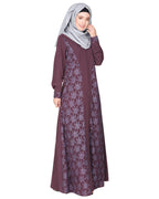 Fascinating Lacedup evening wear Abaya Purple