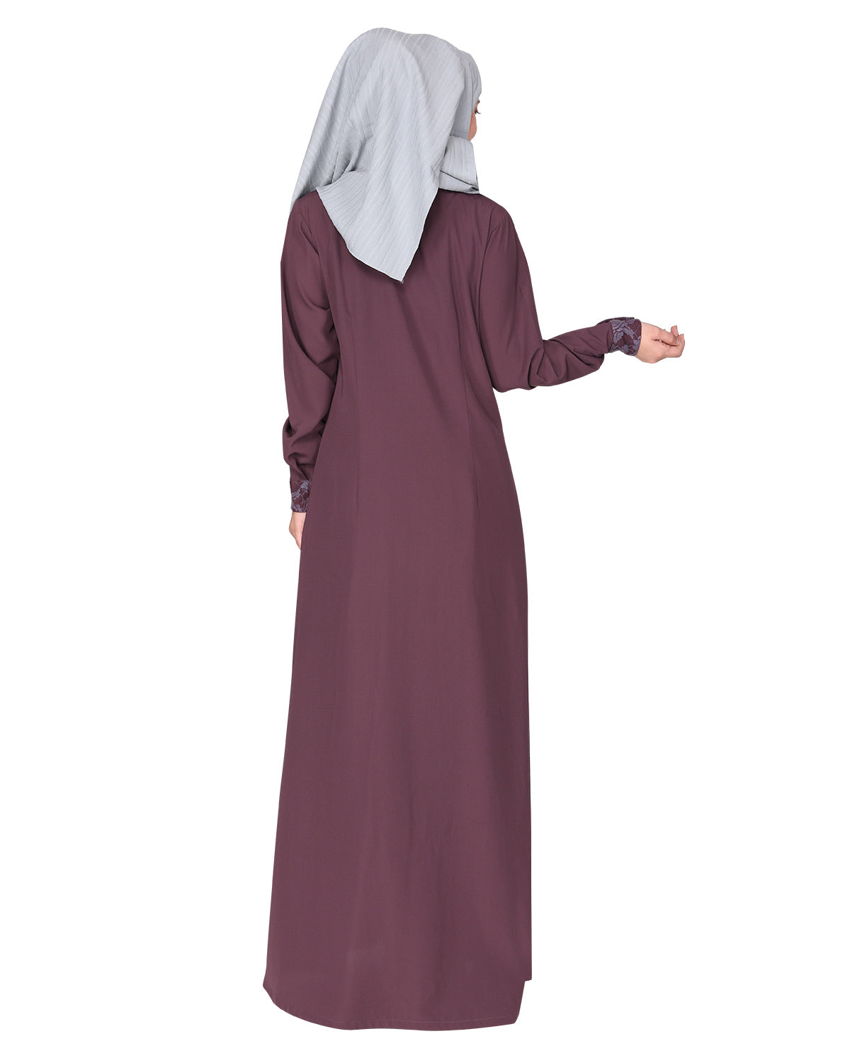 Fascinating Lacedup evening wear Abaya Purple