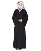 Modish pleated black abaya with conventional bell sleeves Black