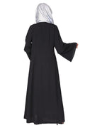Modish pleated black abaya with conventional bell sleeves Black